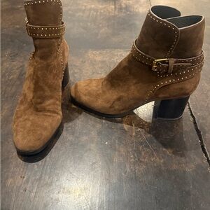 Studded Brown Suede Ankle Booties